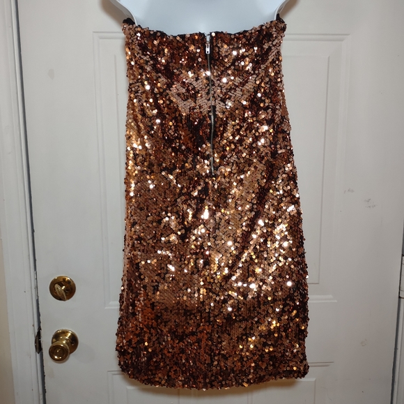 LU NYC Bronze Sequin Strapless Mini Dress. Size L - Picture 8 of 11